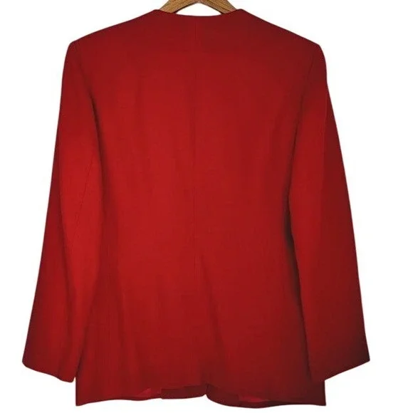 Evan Picone Red 100% Wool Blazer Jacket Size 10 V Neck Professional or Casual